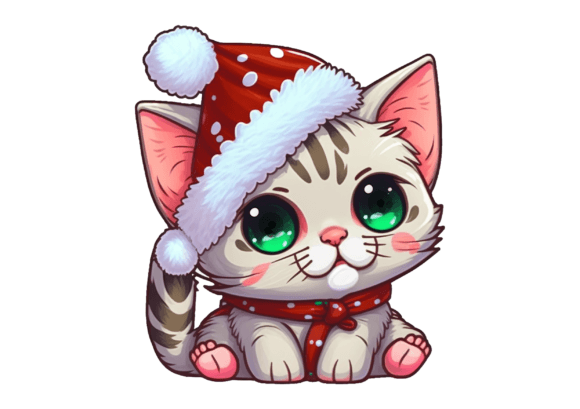 Christmas Cat, Xmas Kitten, Cute Kitty Illustrations for Branding