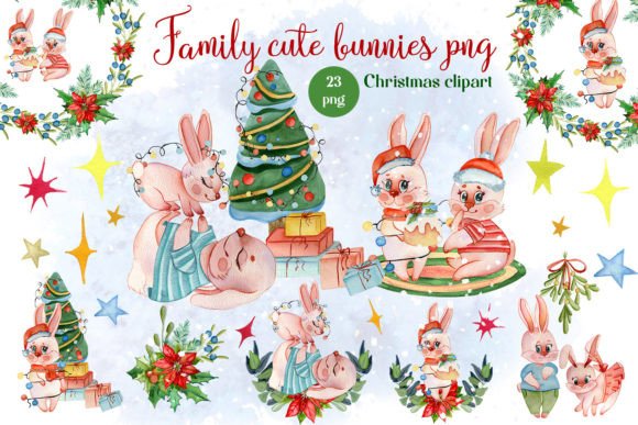 Christmas Clipart, Family Cute Bunnies Review for Illustrations