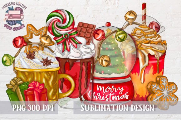 Christmas Coffee PNG Sublimation Design for Illustrations