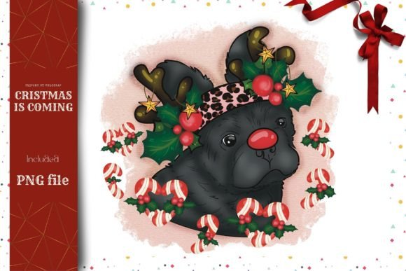 Christmas Cute Puppy Clipart for Seasonal Illustrations