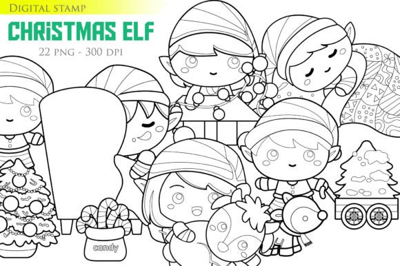 Christmas Elf Holiday Kids Digital Stamp for Illustrations