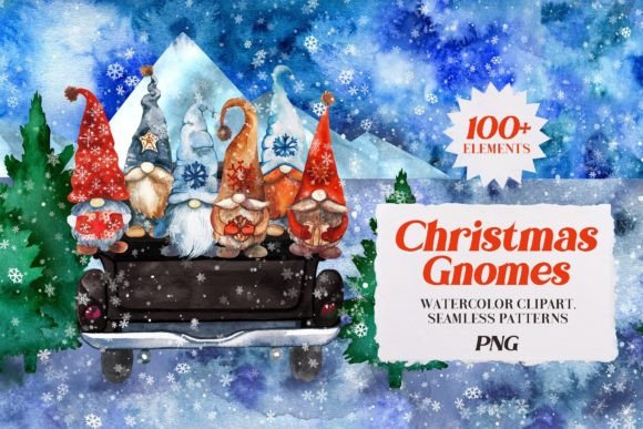 Christmas Gnomes Clipart. Watercolor Review