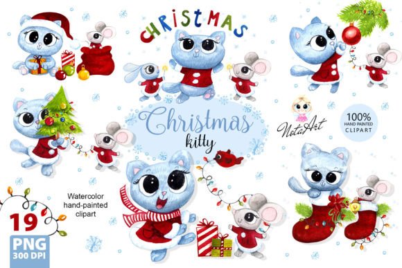 Christmas Kitten Clipart, Christmas Kitt Illustrations Review
