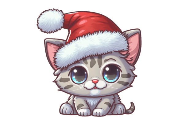 Christmas Kitten, Xmas Cat, Cute Kitty Illustrations for Modern Blogs