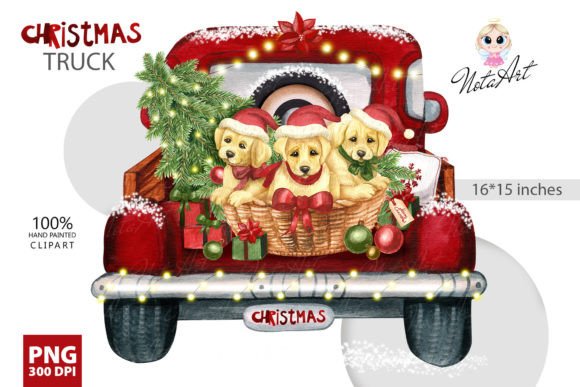 Christmas Labrador Dogs in a Truck, Chri
