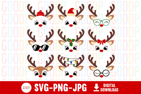 Christmas Reindeer Faces Svg: Festive Illustrations for Crafters