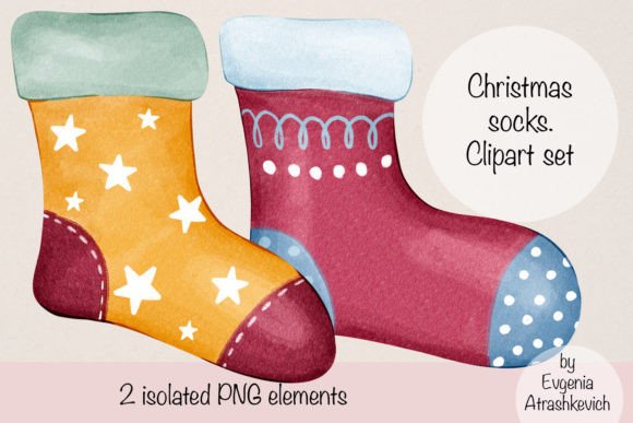 Christmas Socks. Clipart Set - 2PNG Illustrations Review