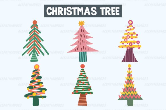 Christmas Tree Clipart Set Graphic Review