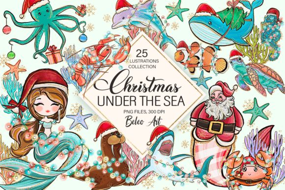 Christmas Under the Sea Clipart Set: Illustrations for Local Branding