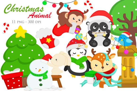 Cute Christmas Animal IllustrationVector in Creative Illustrations