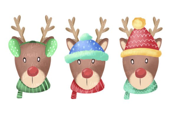 Kids Christmas Trio Reindeers Png for Illustrations