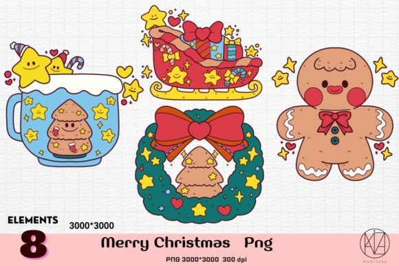Merry Christmas PNG Cartoon Colorful for Modern Illustrations