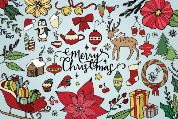 Merry Christmas Retro Holiday Clipart for Brand Illustrations