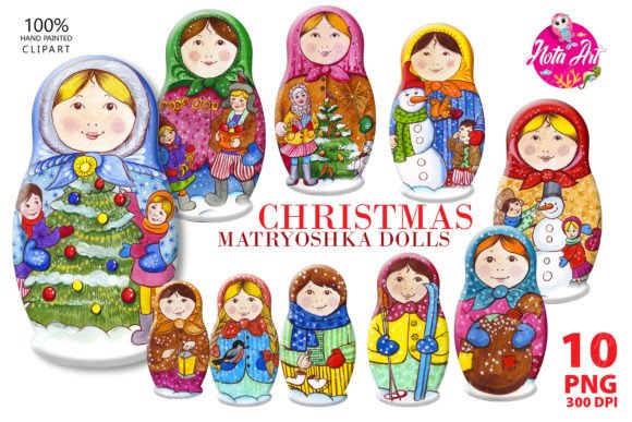 Watercolor Christmas Dolls, Retro Matryo: Illustrations for Local Branding